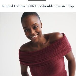 Abercrombie & Fitch Burgundy Off-Shoulder Sweater